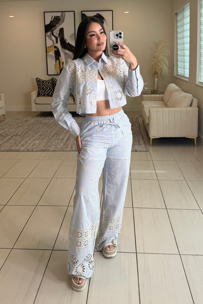 Sundown Ease Stripes Blue Pant Set