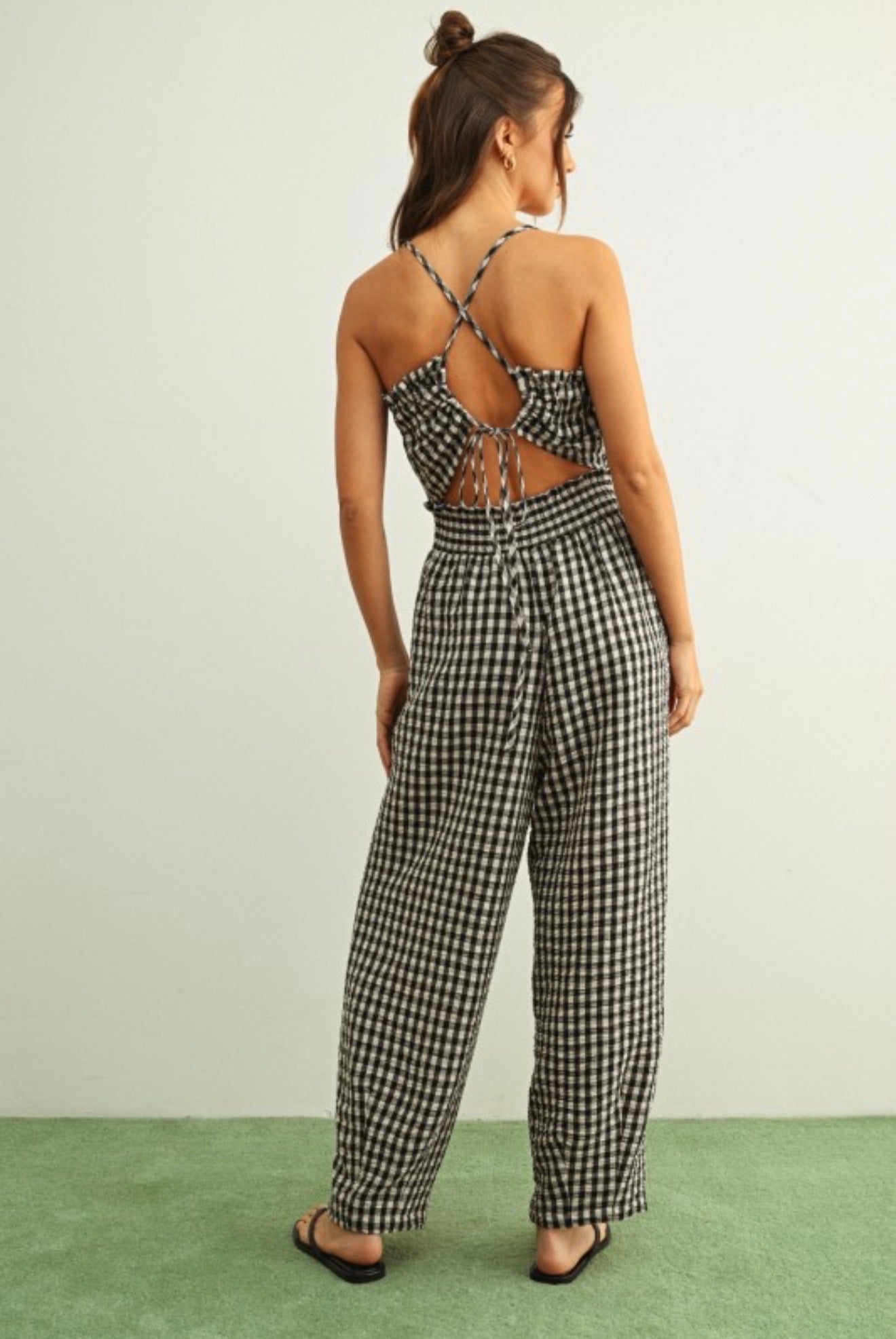 Graceful Plaid Black Barrel Jumpsuit