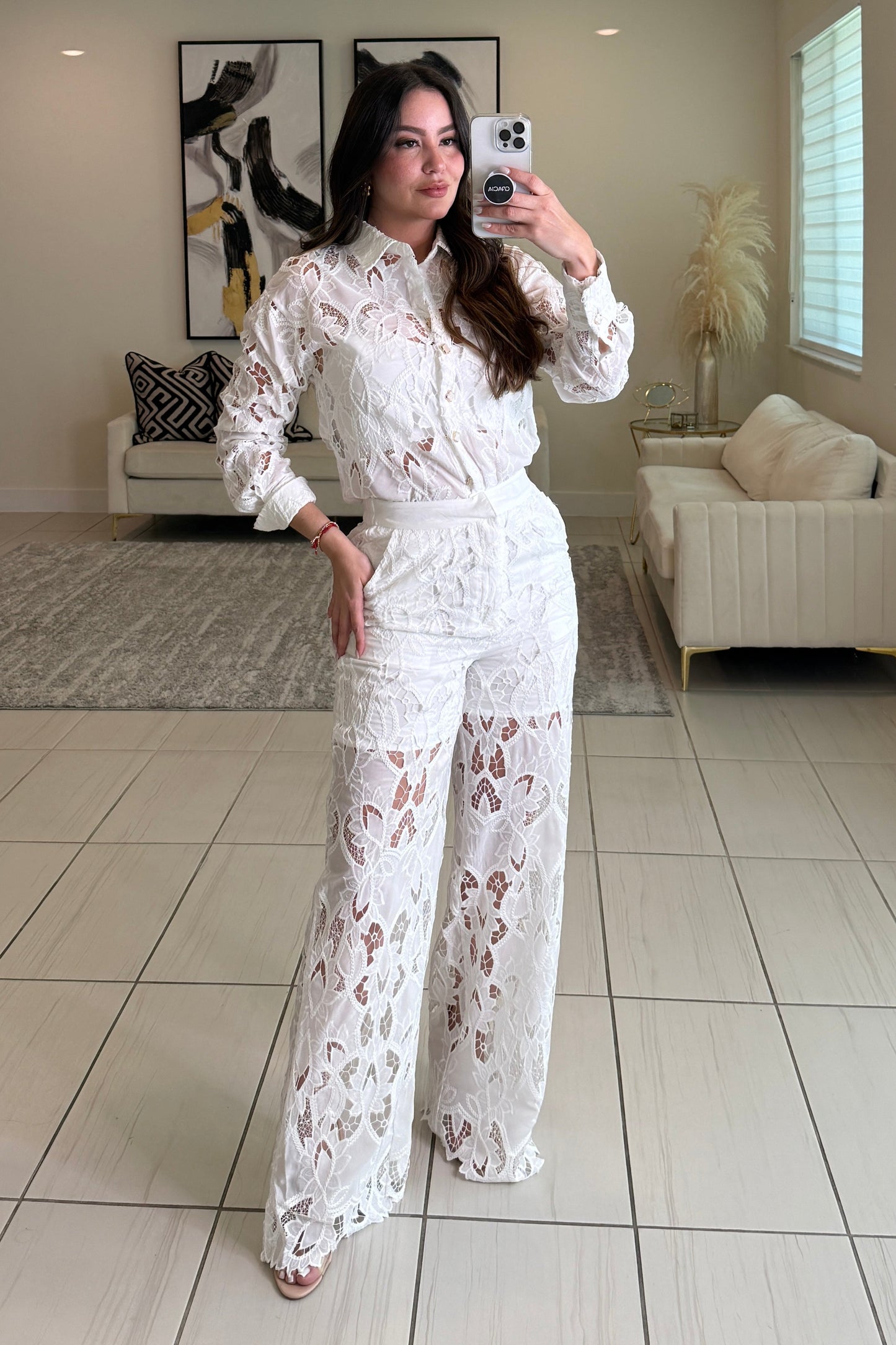 Petal Whispers White Pant Set
