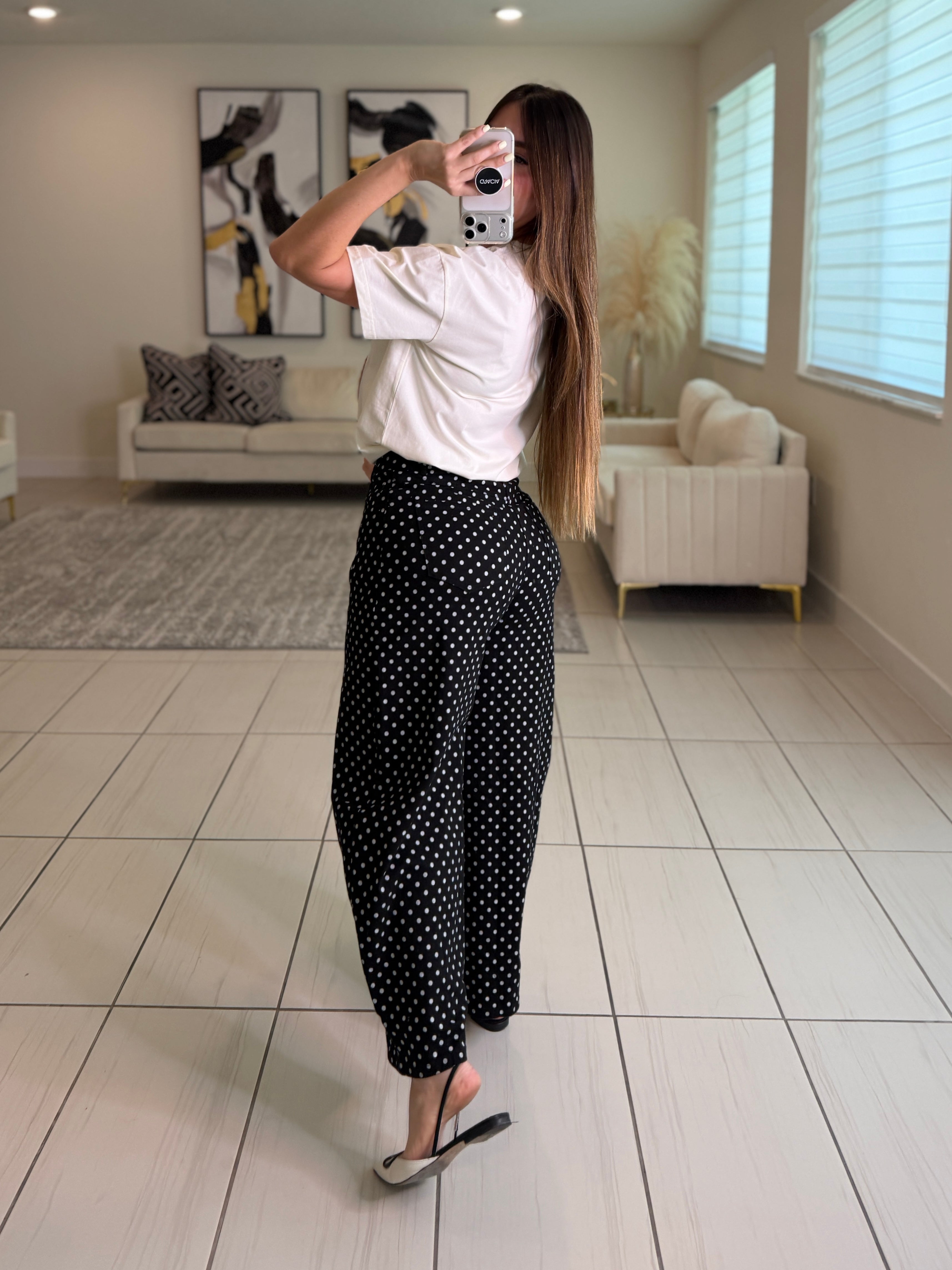 Polka Dots Black Barrel Pants