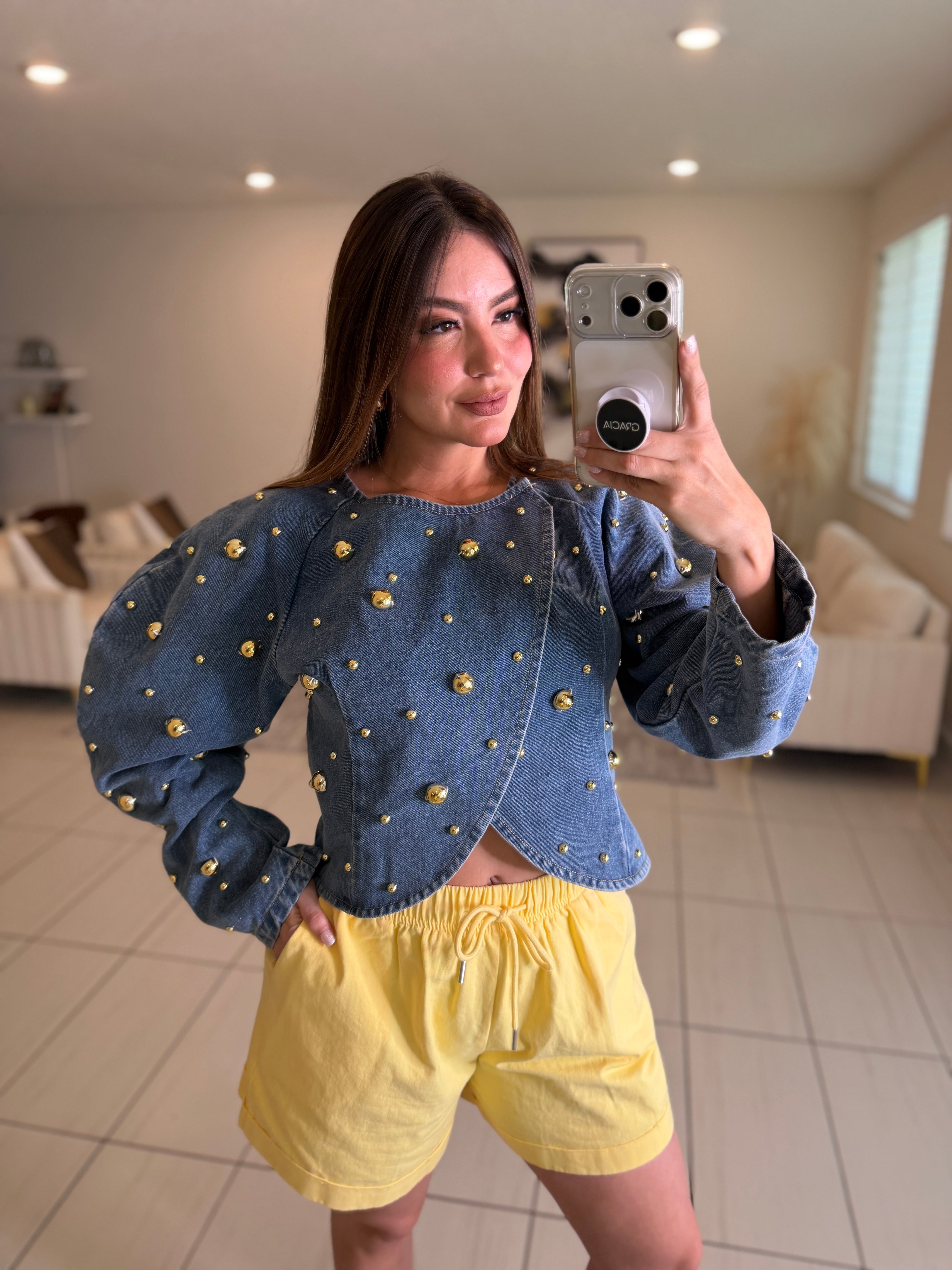 Golden Dots Denim Top