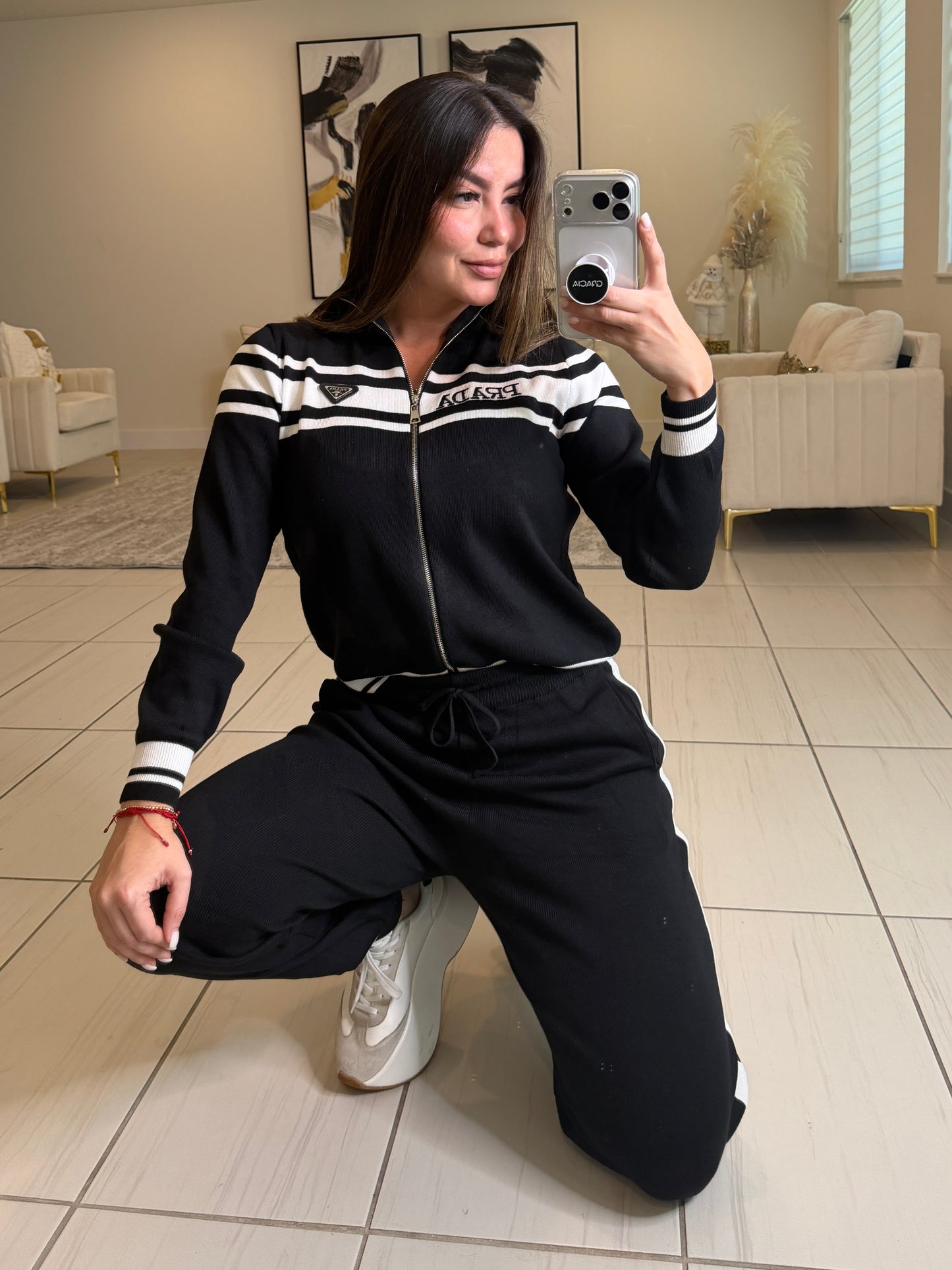 Iconic Black and White Knit Pant Set