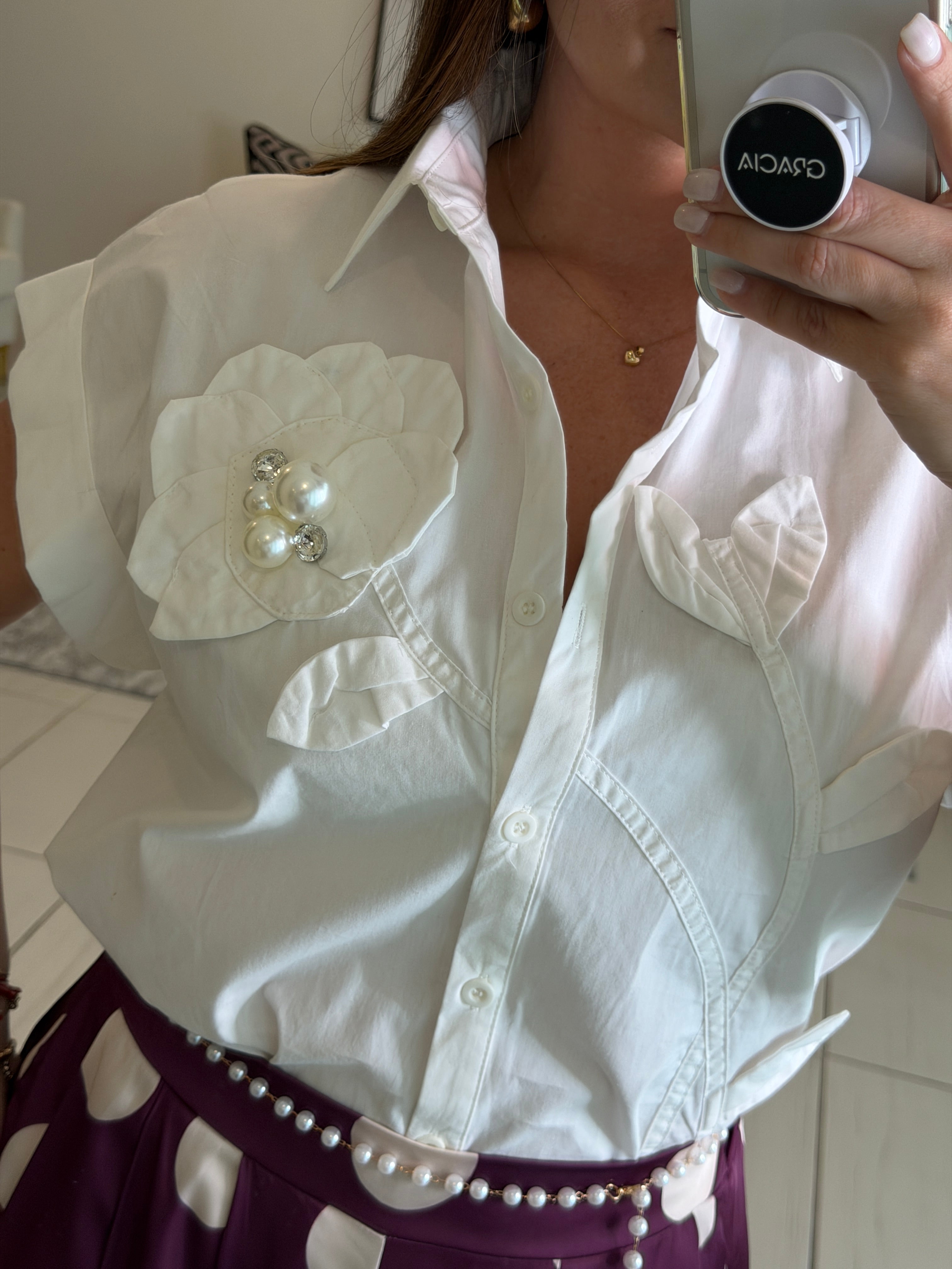 Flowers and Pearls White Shirt