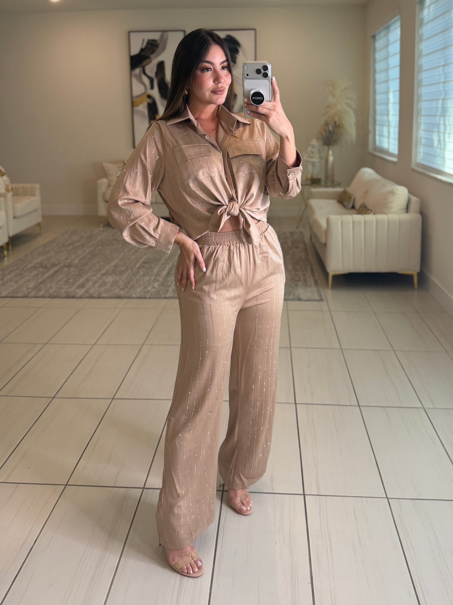 Royal Rhinestones Champagne Pant Set