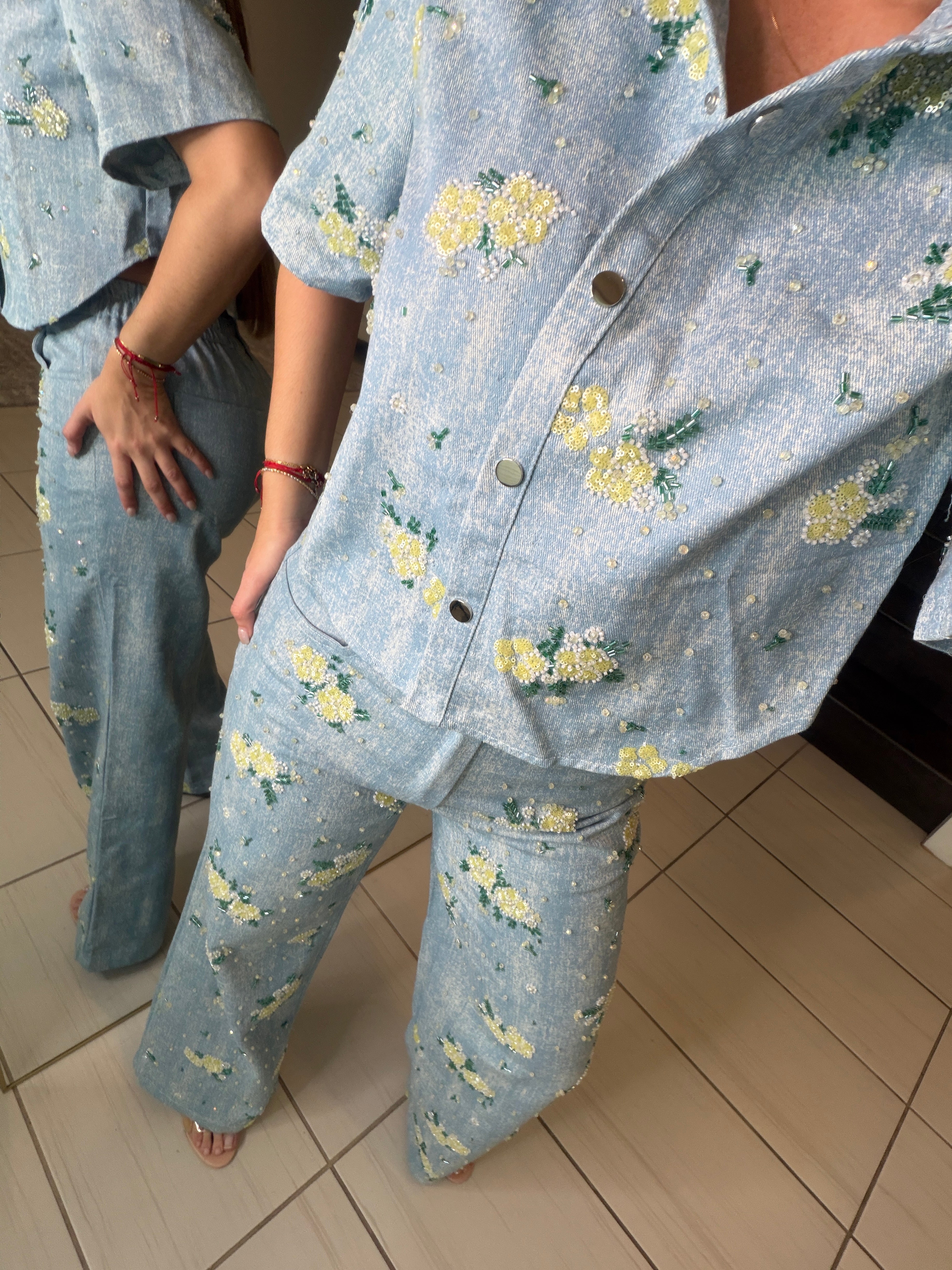 Blossom Sequin Denim Pant Set