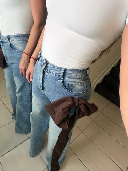 Opulent Bow Blue Denim Pants