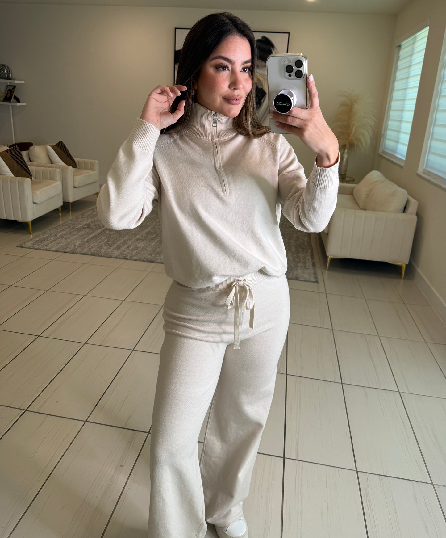 Checkmate Knit Beige Pant Set