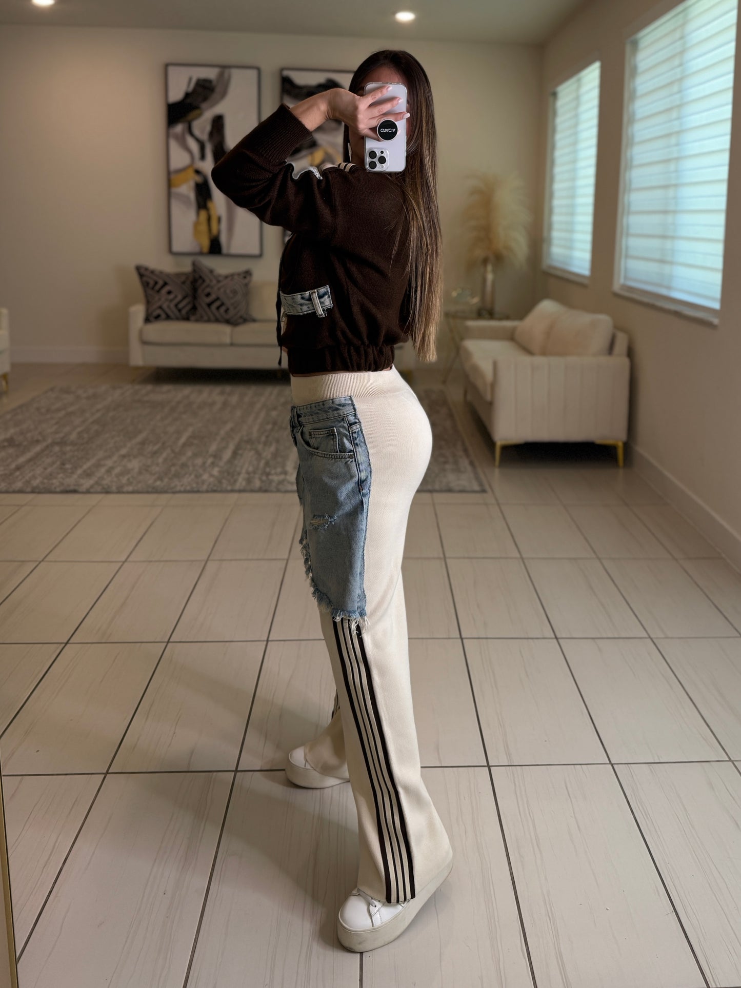 Elite Standard Knit Beige and Brown Pant Set