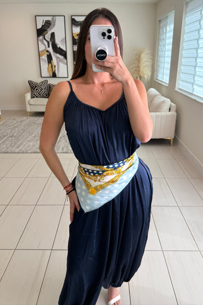Effortless Essence Ruched Navy Blue Jumpsuit