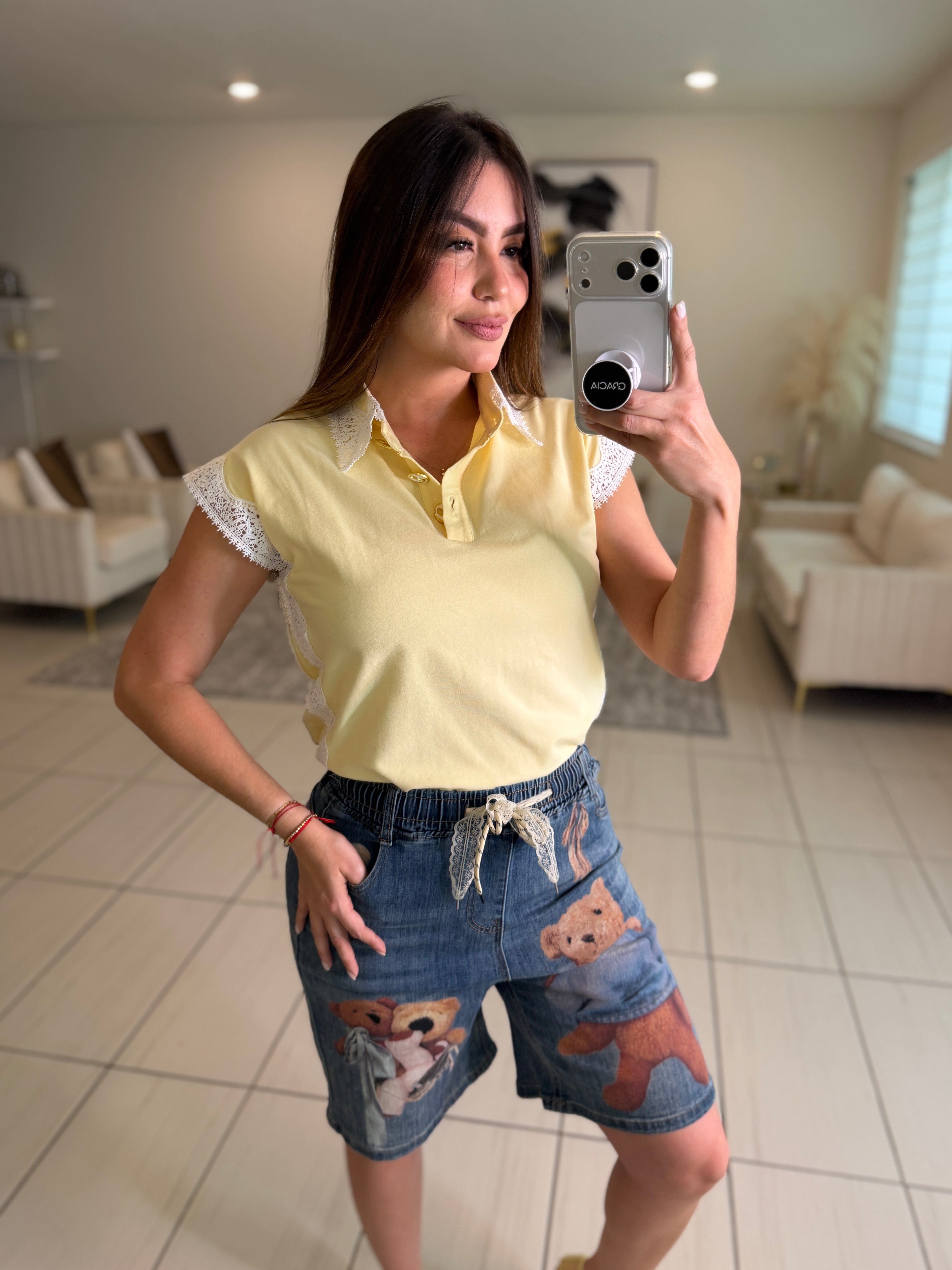 Charming Embroidery Yellow Top