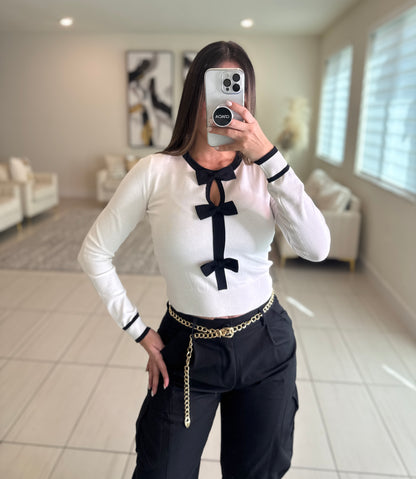 Cutest Bow Knit White Sweater Top