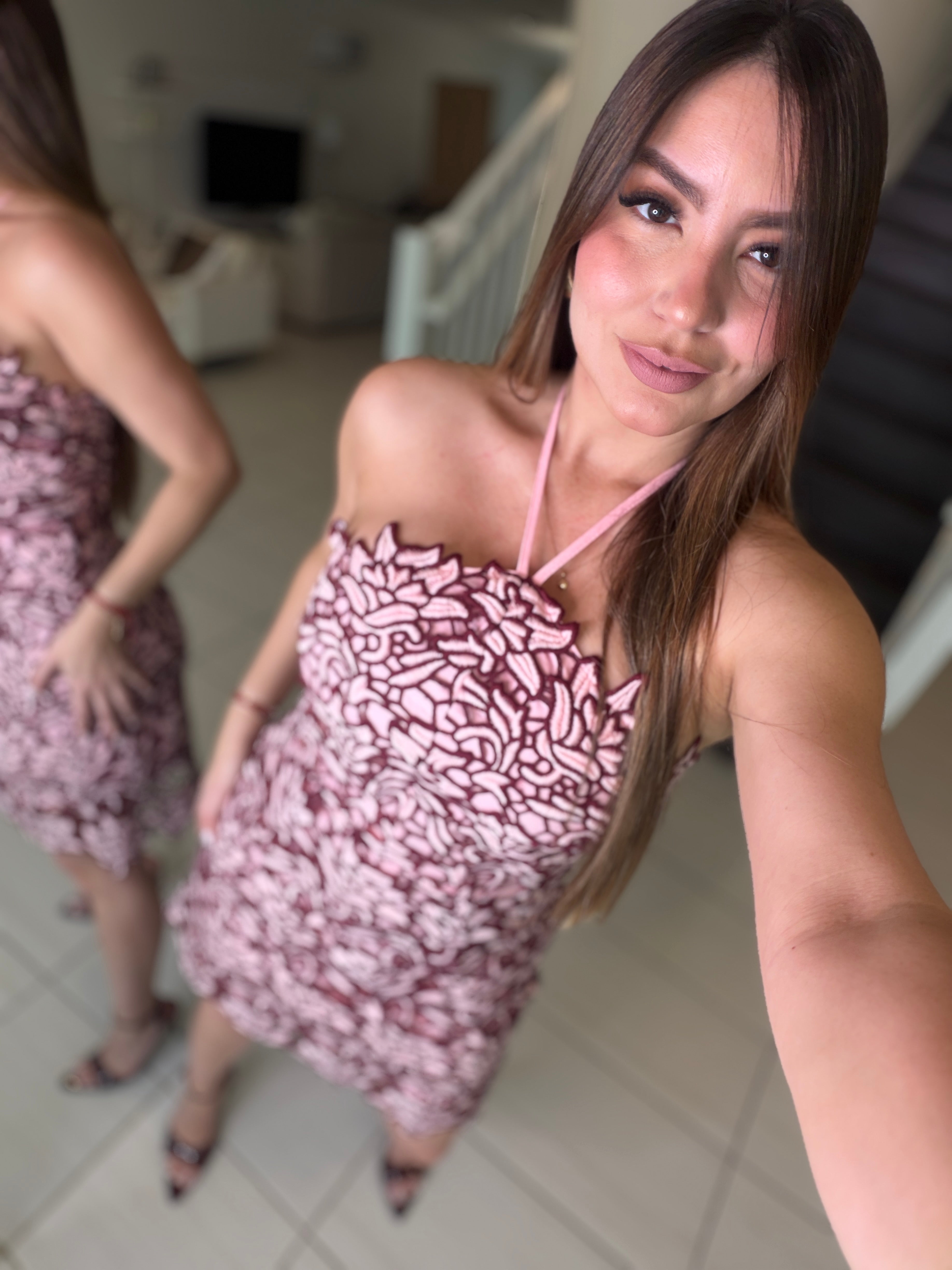 Whispered Romance Crochet Pink Dress