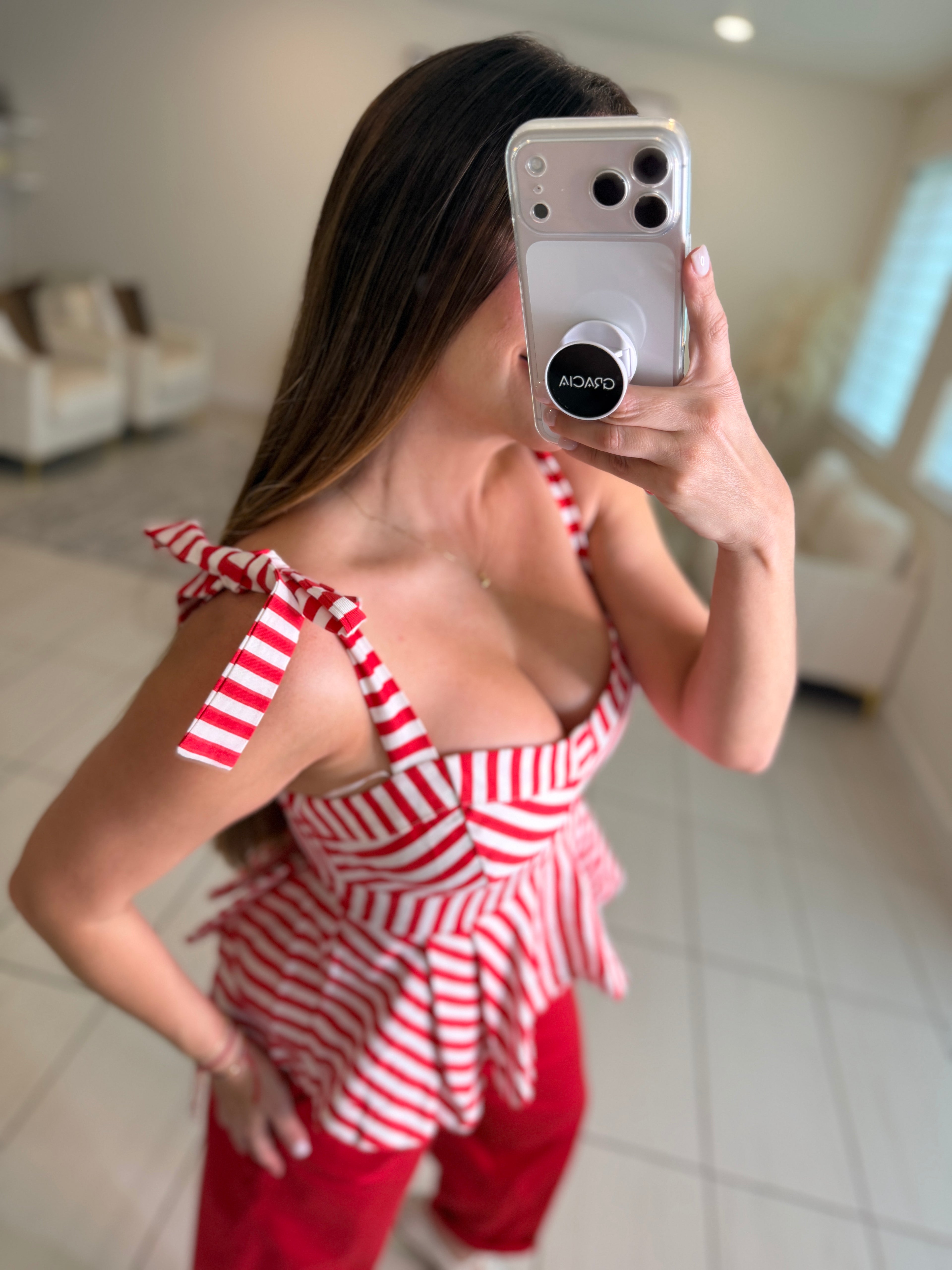 Muse Peplum Red and White Top