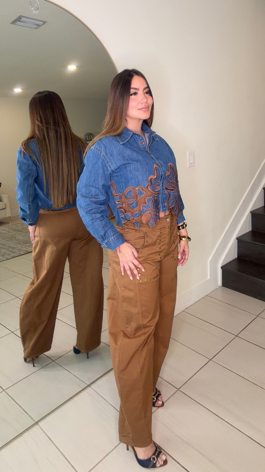 Studs Mocha Barrel Pants