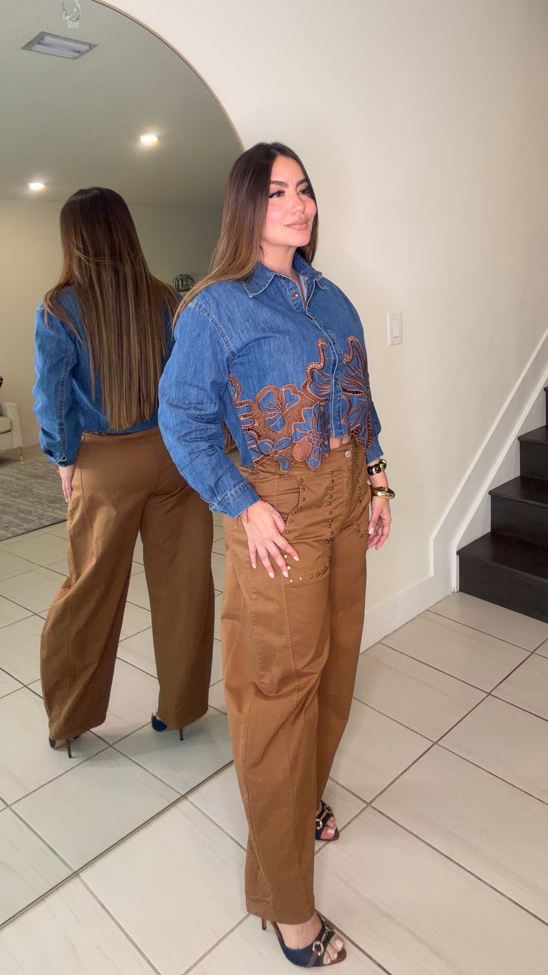 Studs Mocha Barrel Pants