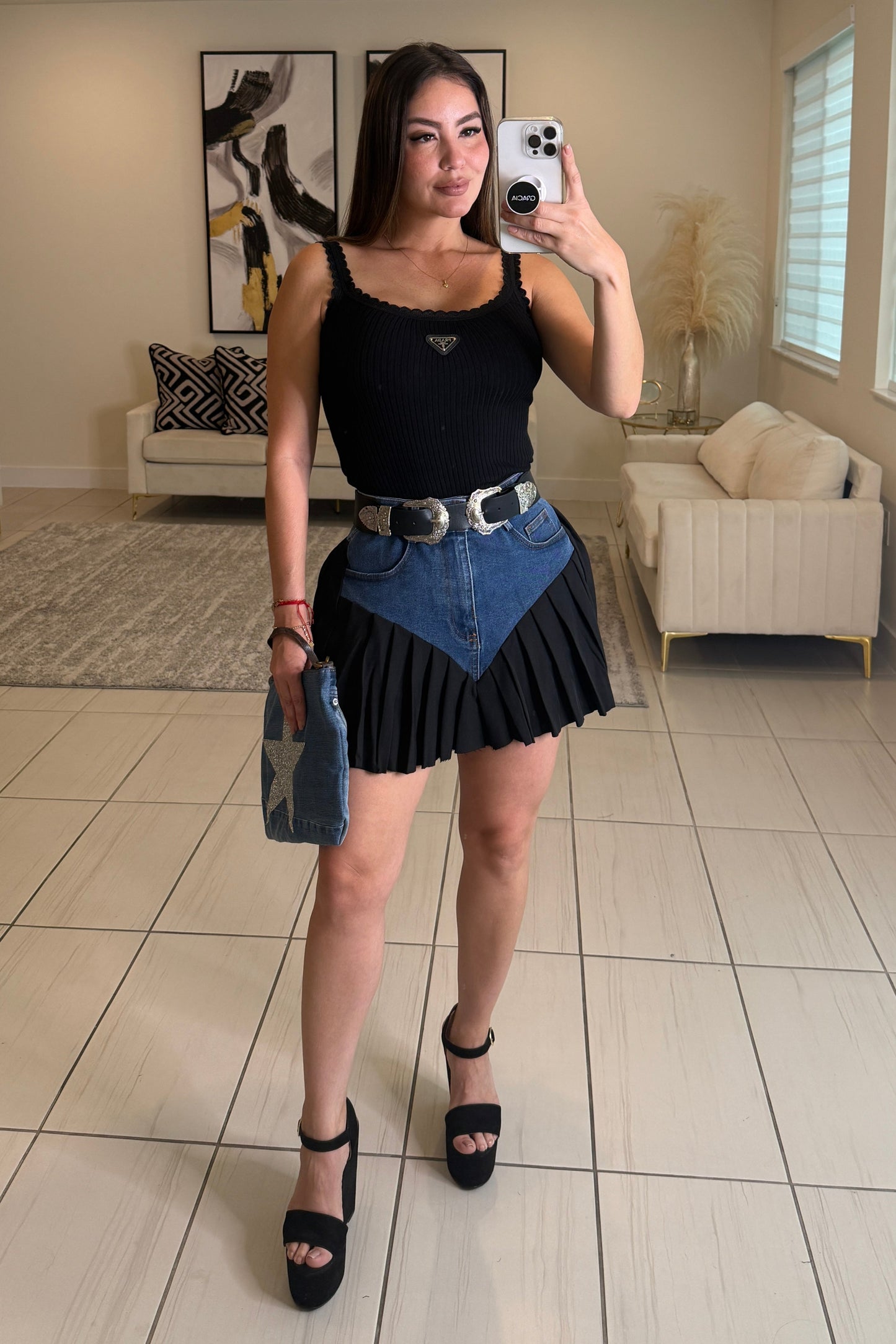 Strong Attraction Black and Denim Skort