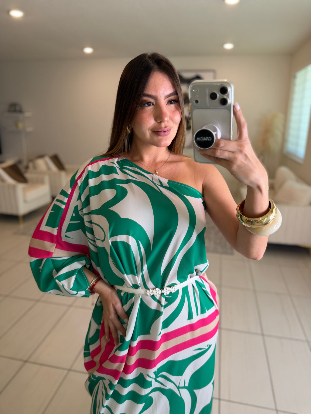 Whispered Romance Floral Green Dress