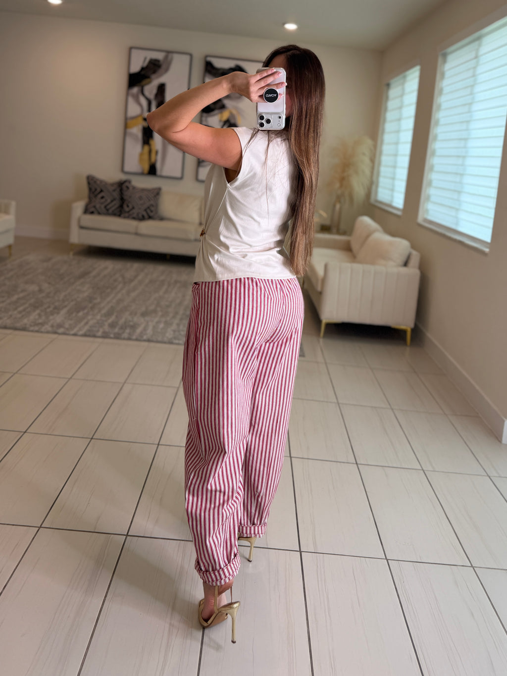 Dainty Stripes Red and White Barrel Pants