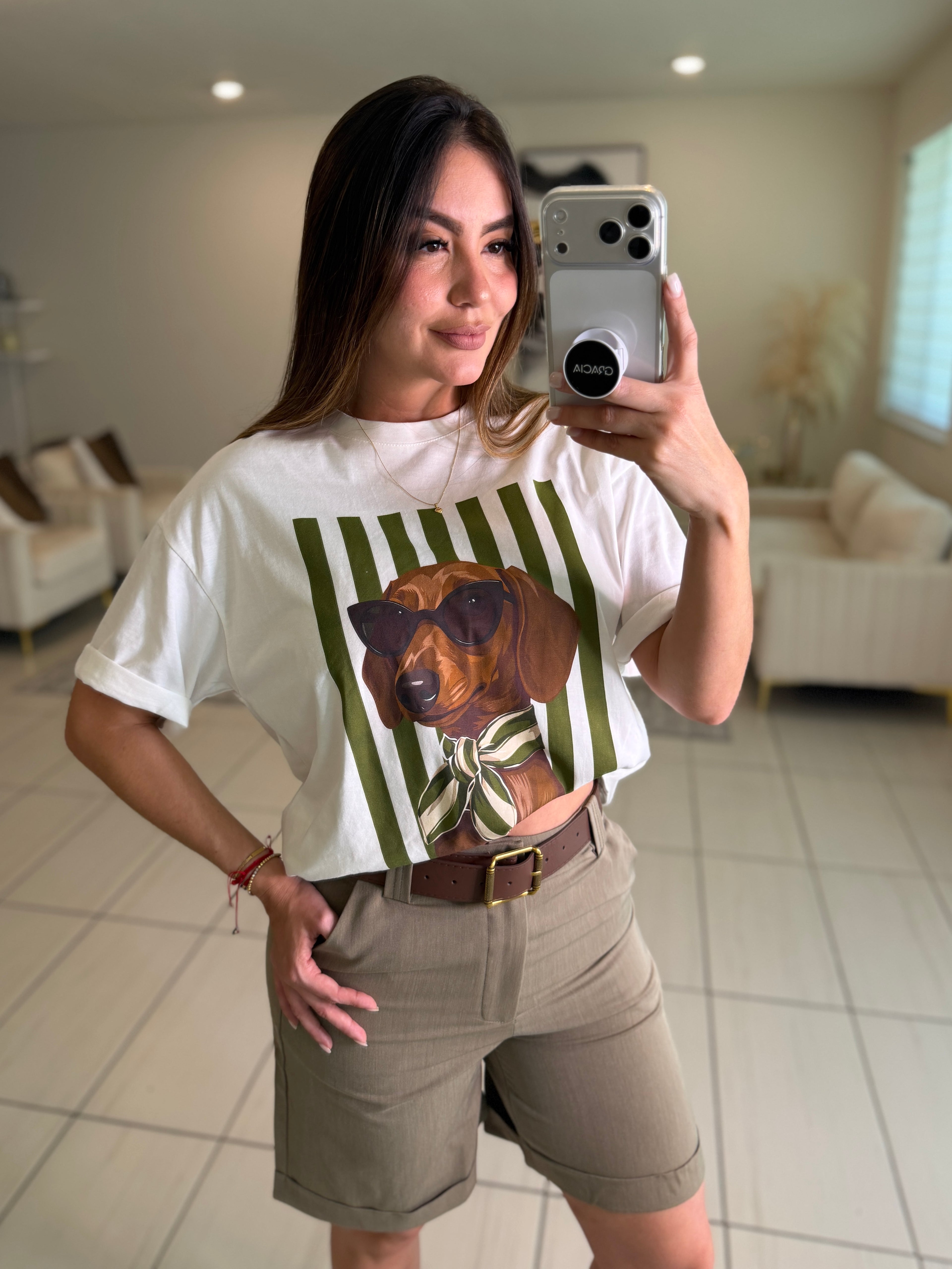 Chic Puppy Stripes White Tshirt