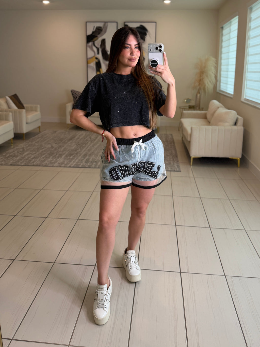 Glow Up Rhinestones Black Top