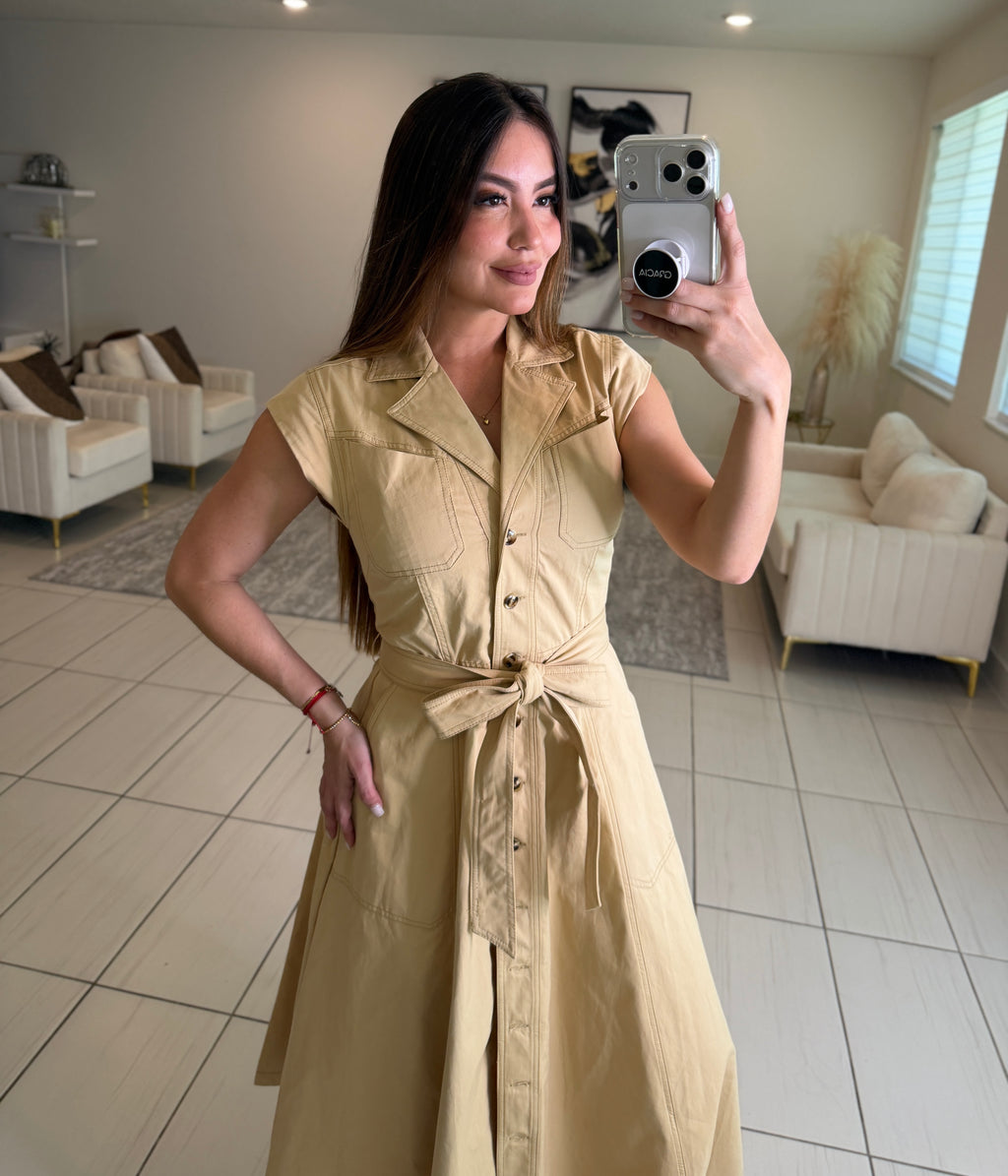 Radiant Khaki Midi Dress