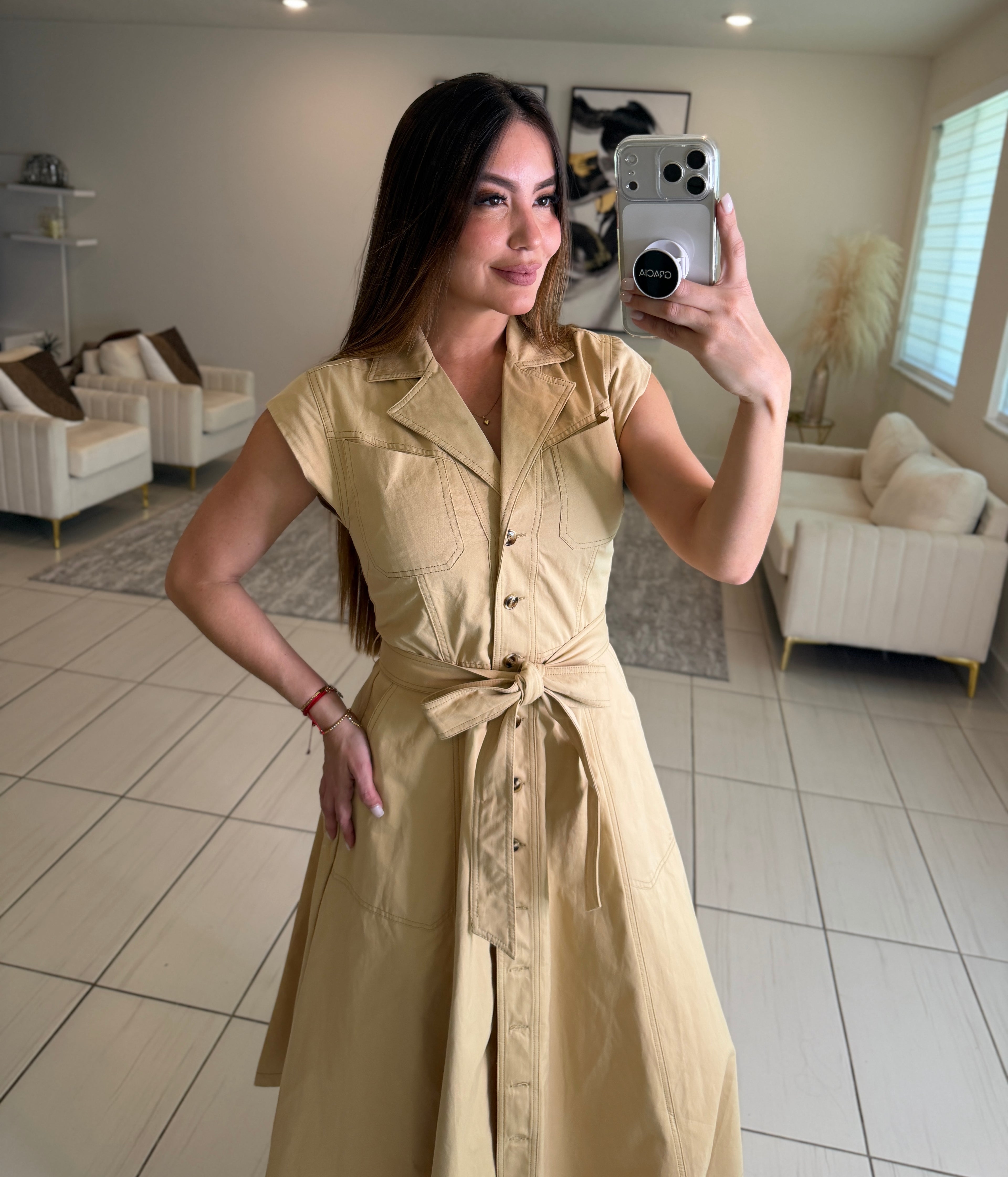 Radiant Khaki Midi Dress
