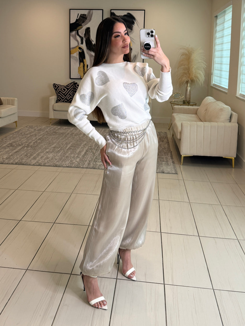 Reflective Beige Balloon Pants