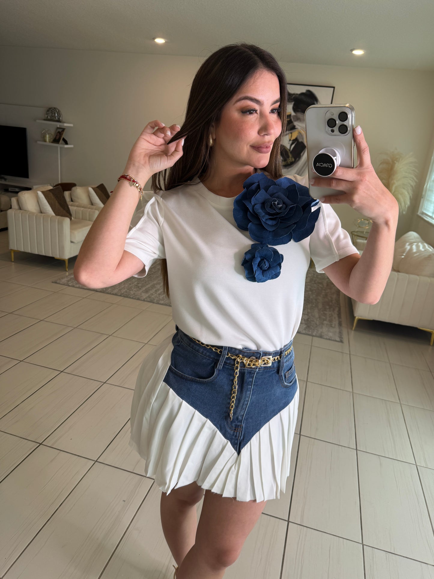 Strong Attraction White and Denim Skort