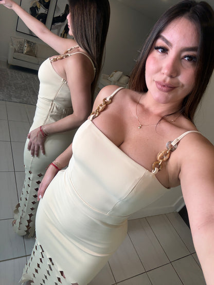Chained Desire Beige Maxi Dress