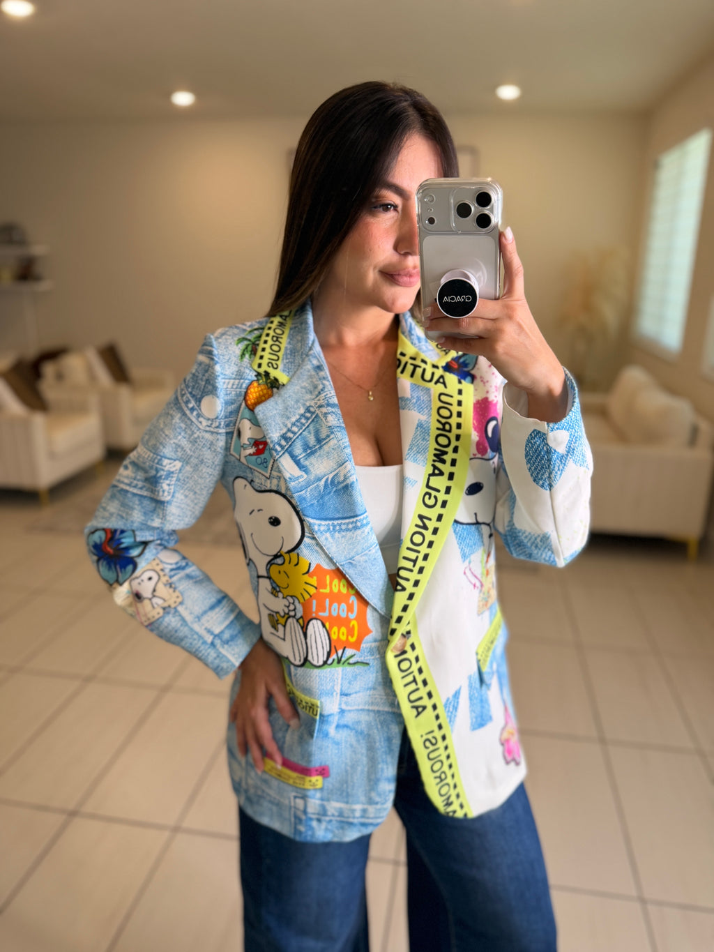 Glamorous Printed White Blazer