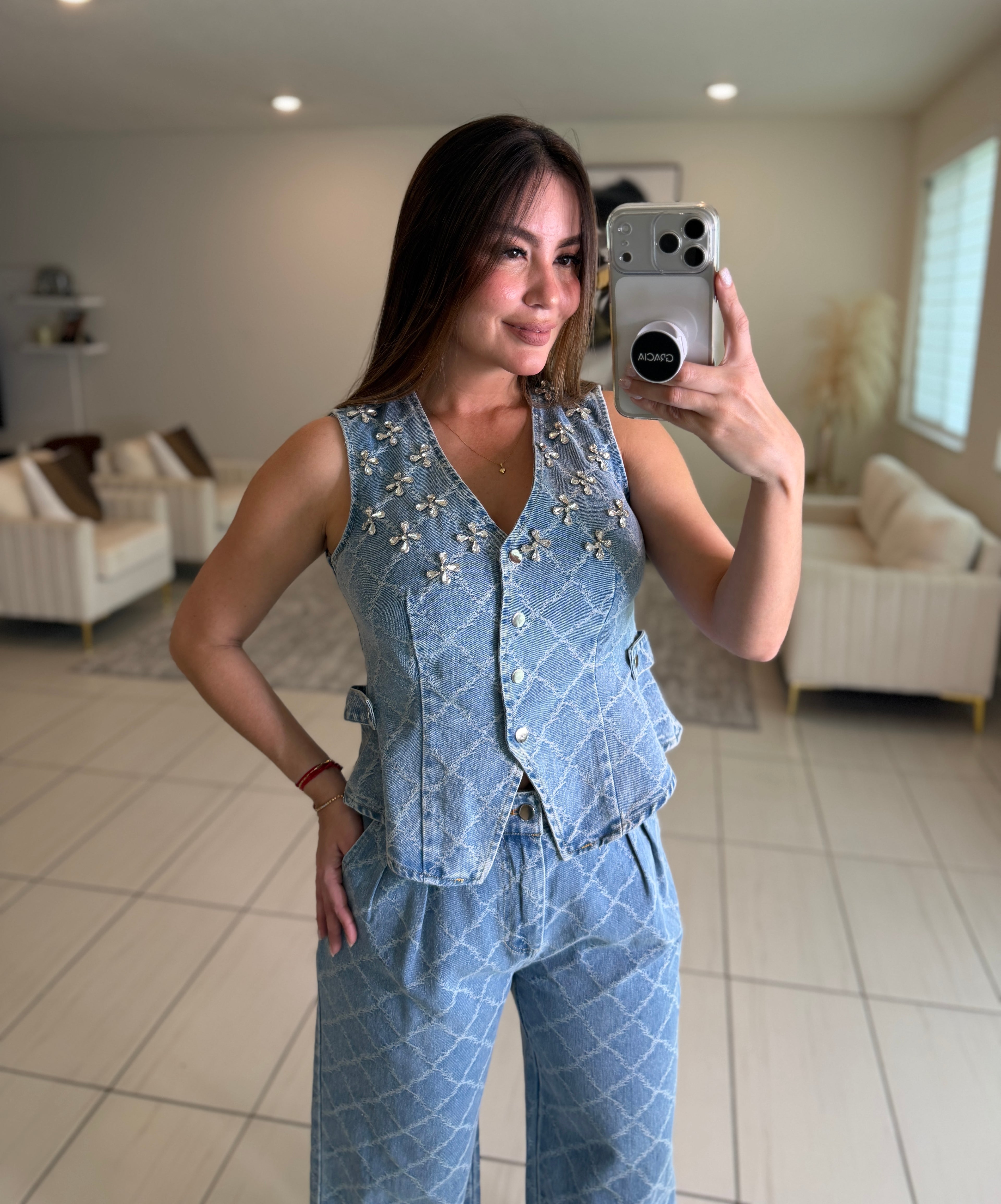 Bright Spring Denim Pant Set