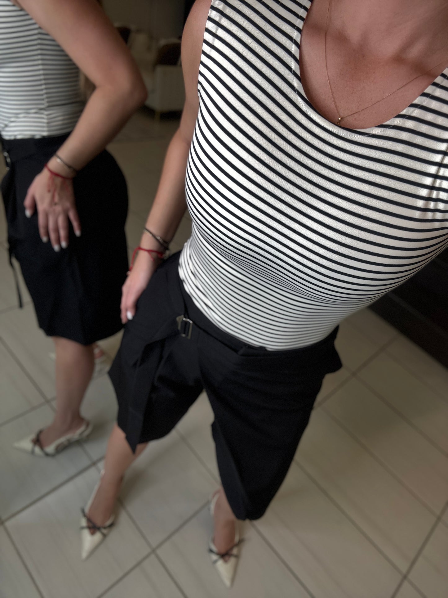 Horizontal Stripes White and Black Bodysuit