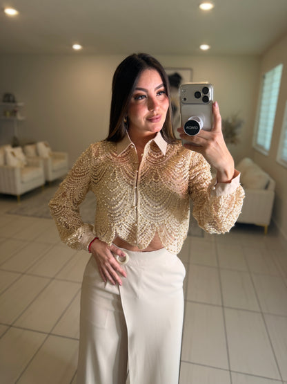 Sugar Vanilla Pearls Beige Top