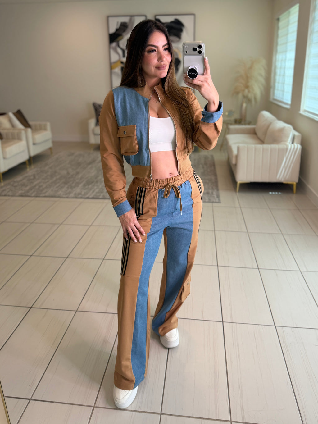 Divine Mocha and Denim Contrast Pant Set