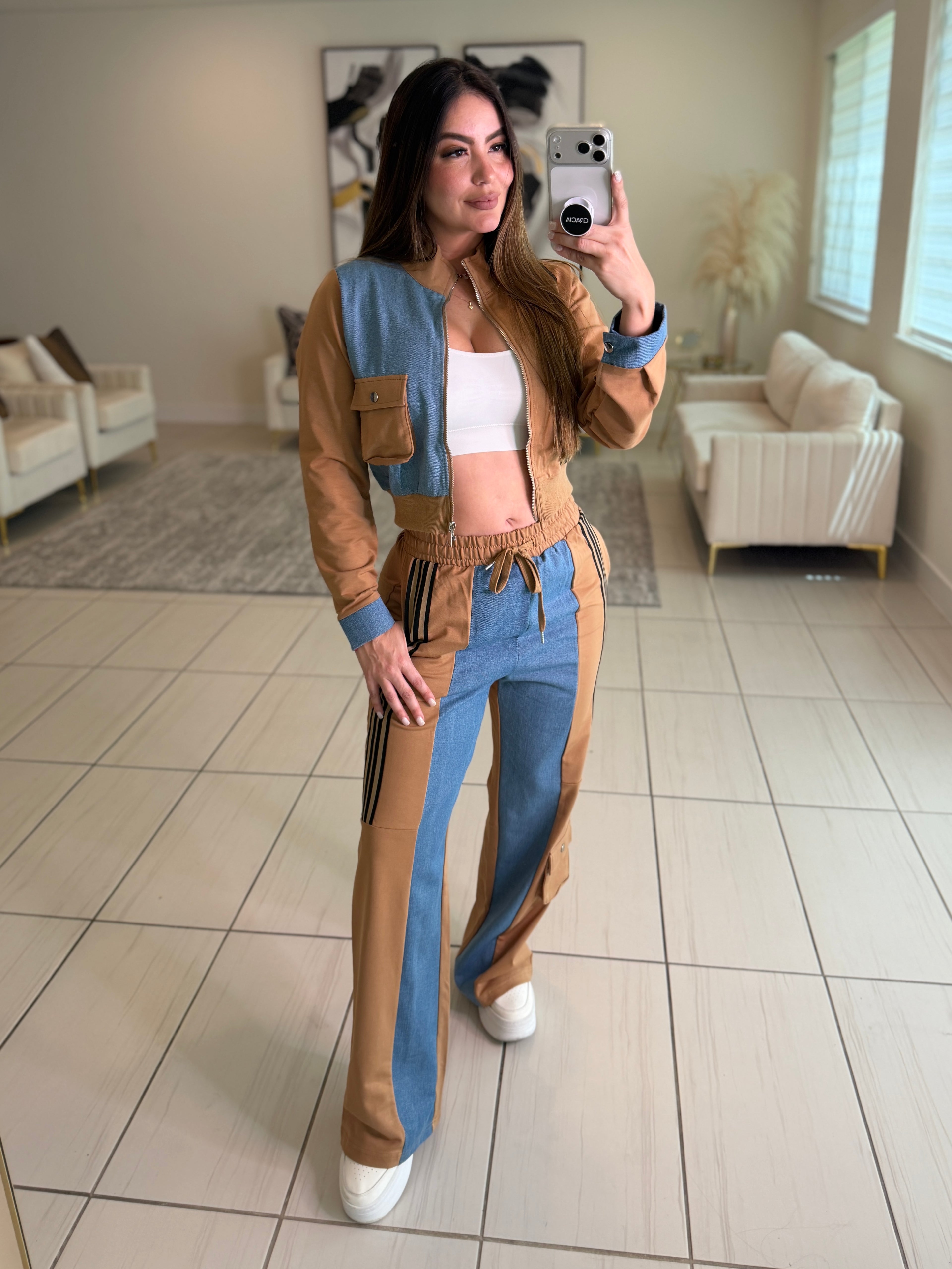 Divine Mocha and Denim Contrast Pant Set
