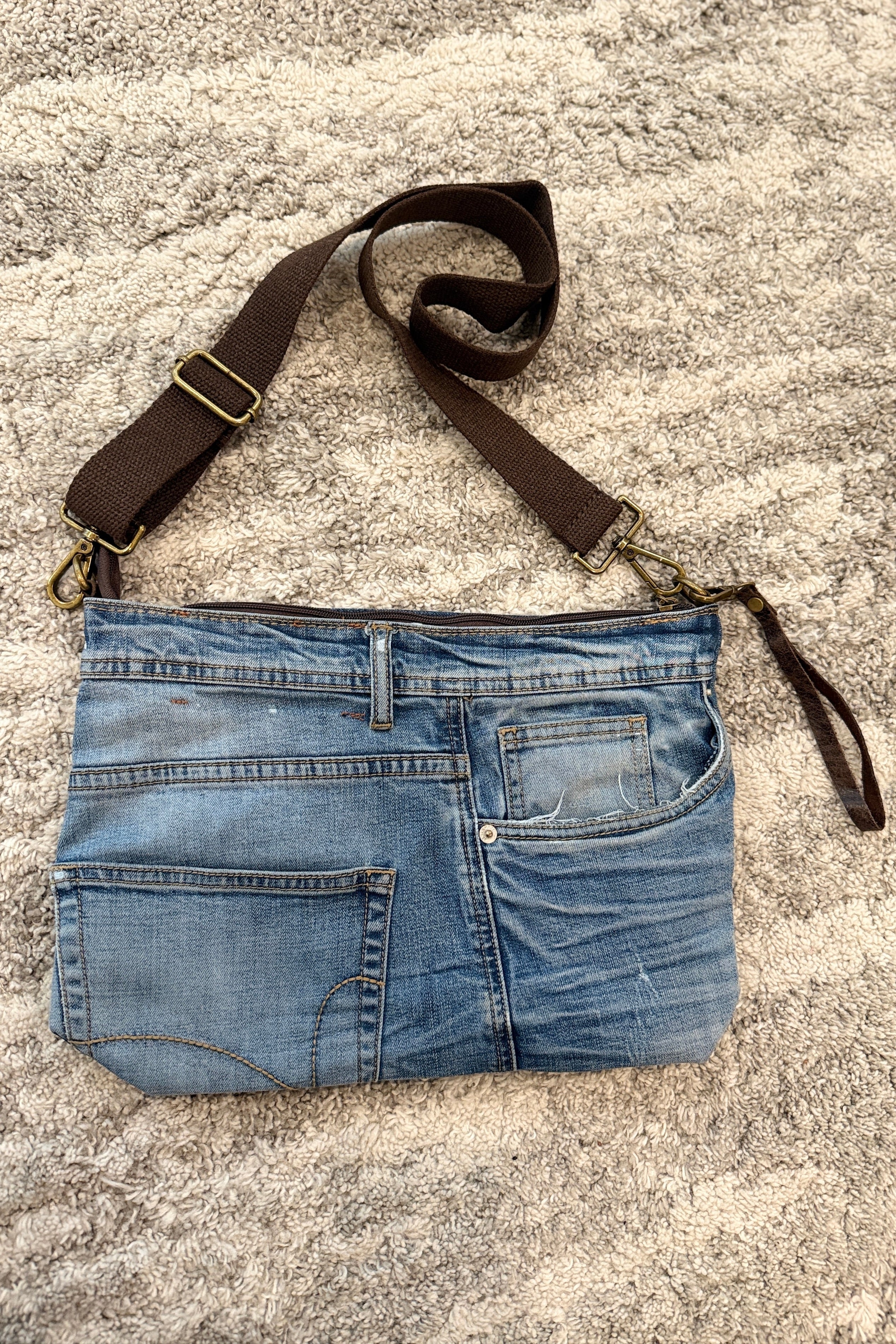 Silver Star Denim Crossbody Bag