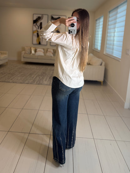 Parisian Pearls Beige Long-Sleeved Top