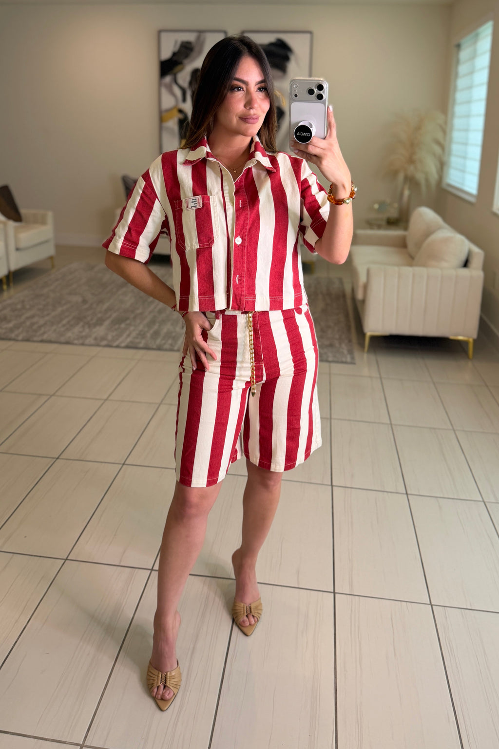 Divine Striped Red and Beige Set