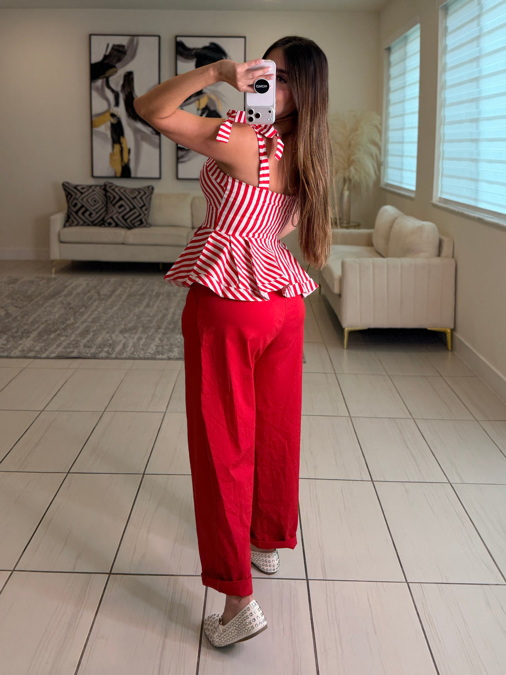 Muse Peplum Red and White Top