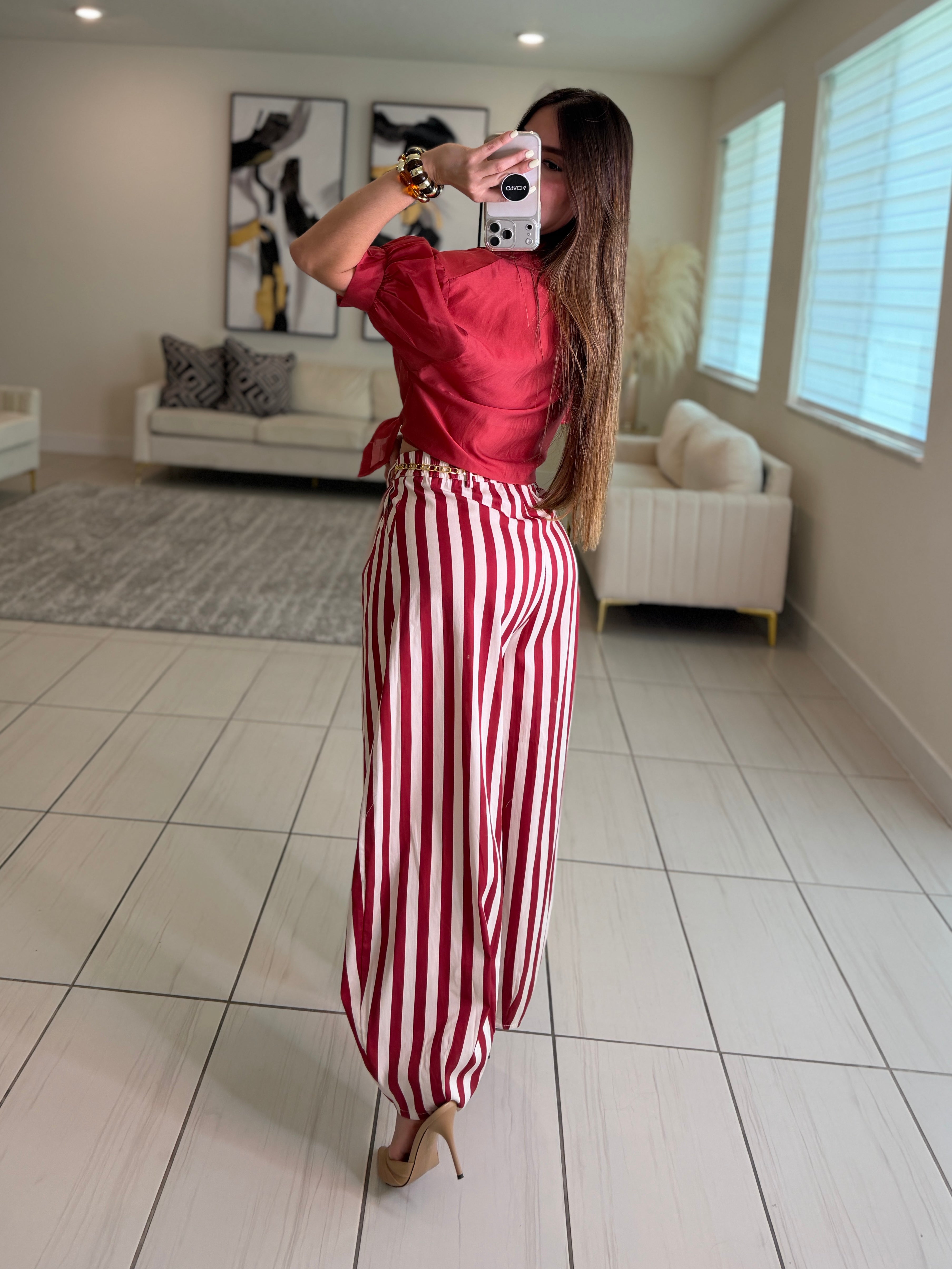 Italian Stripes Red Barrel Pants