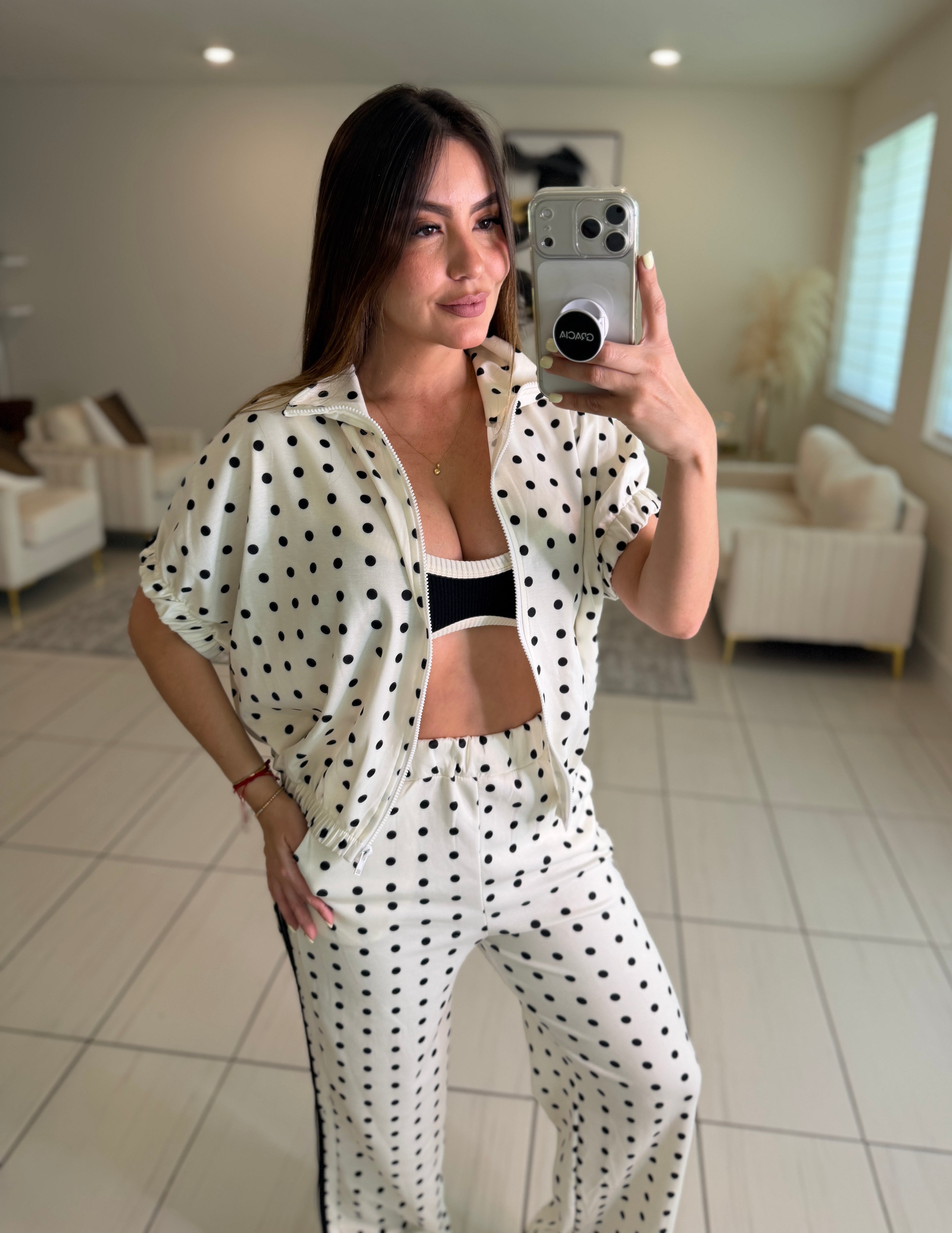 Italian Dots White Pants Set