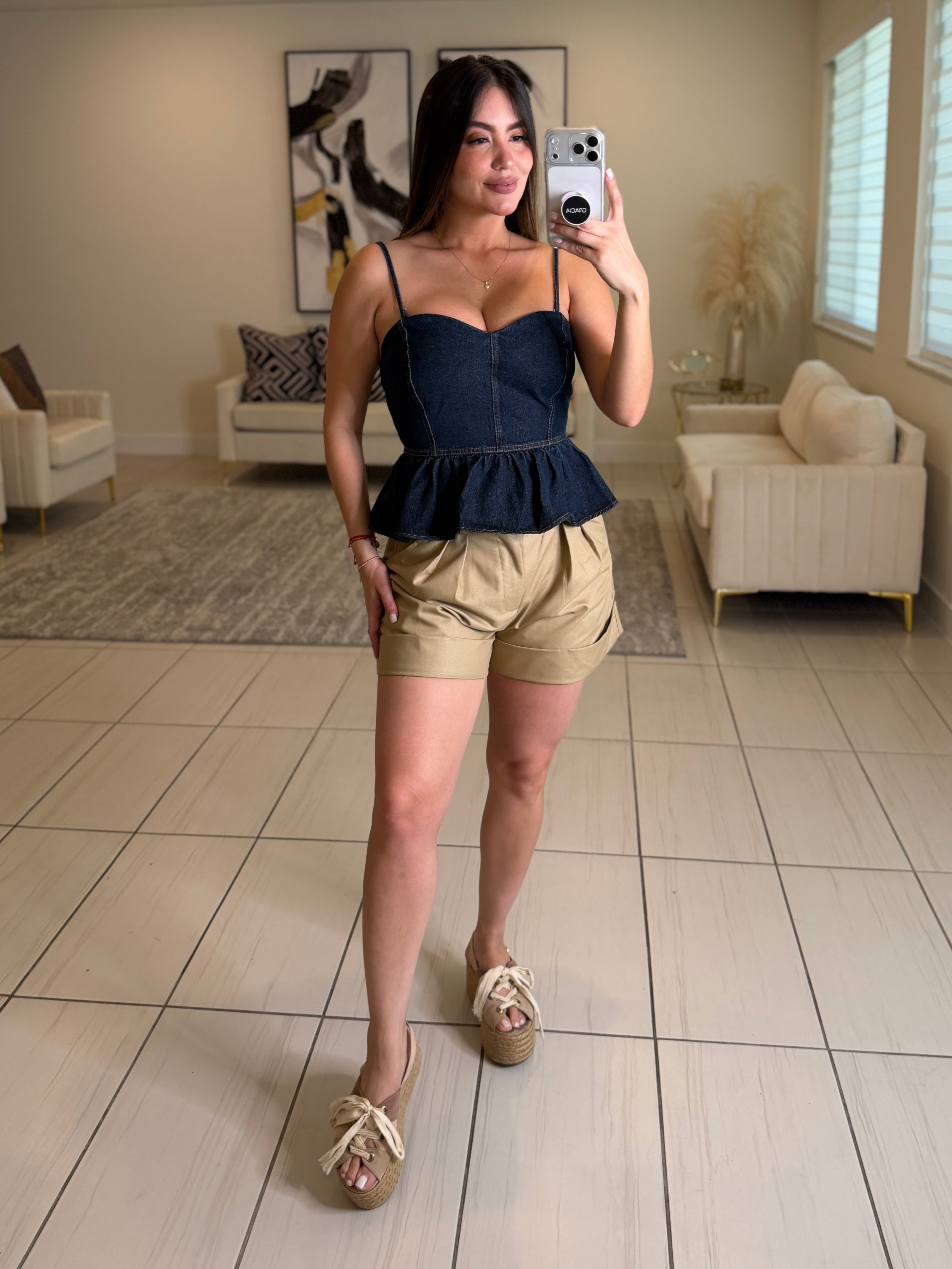 Sweet Peplum Dark Denim Top