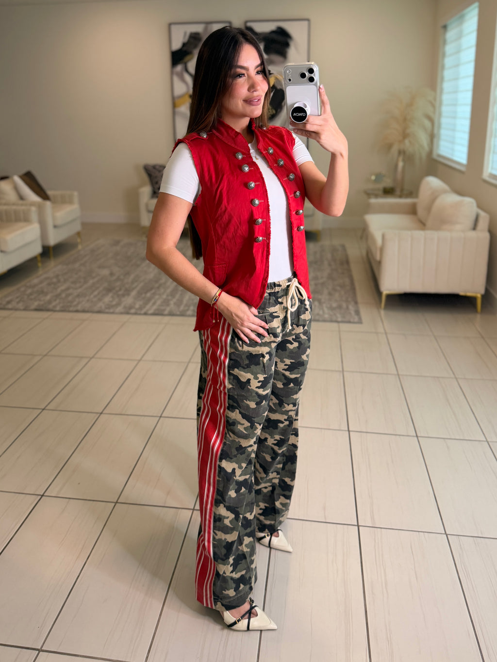 Structured Military Red Stripes Pants