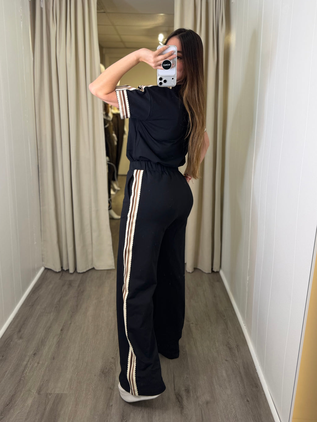 Teddy Stripe Black Pant Set