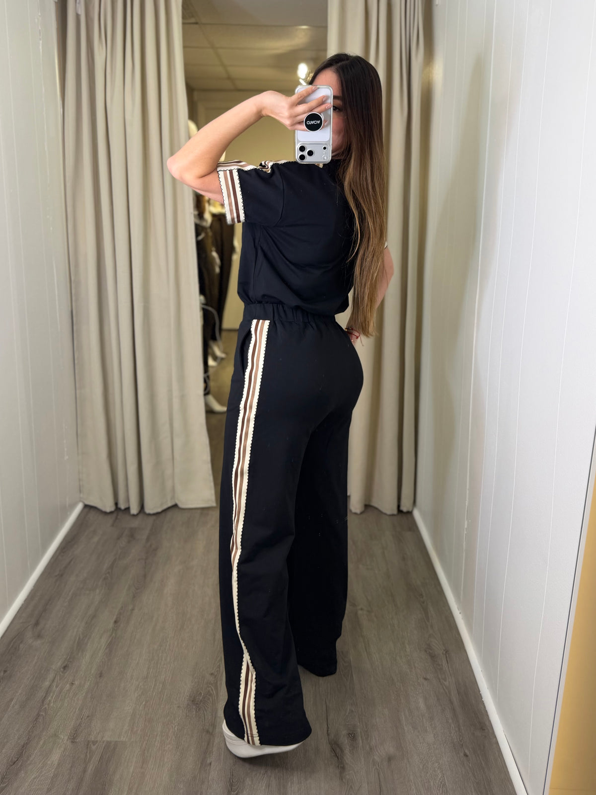 Teddy Stripe Black Pant Set