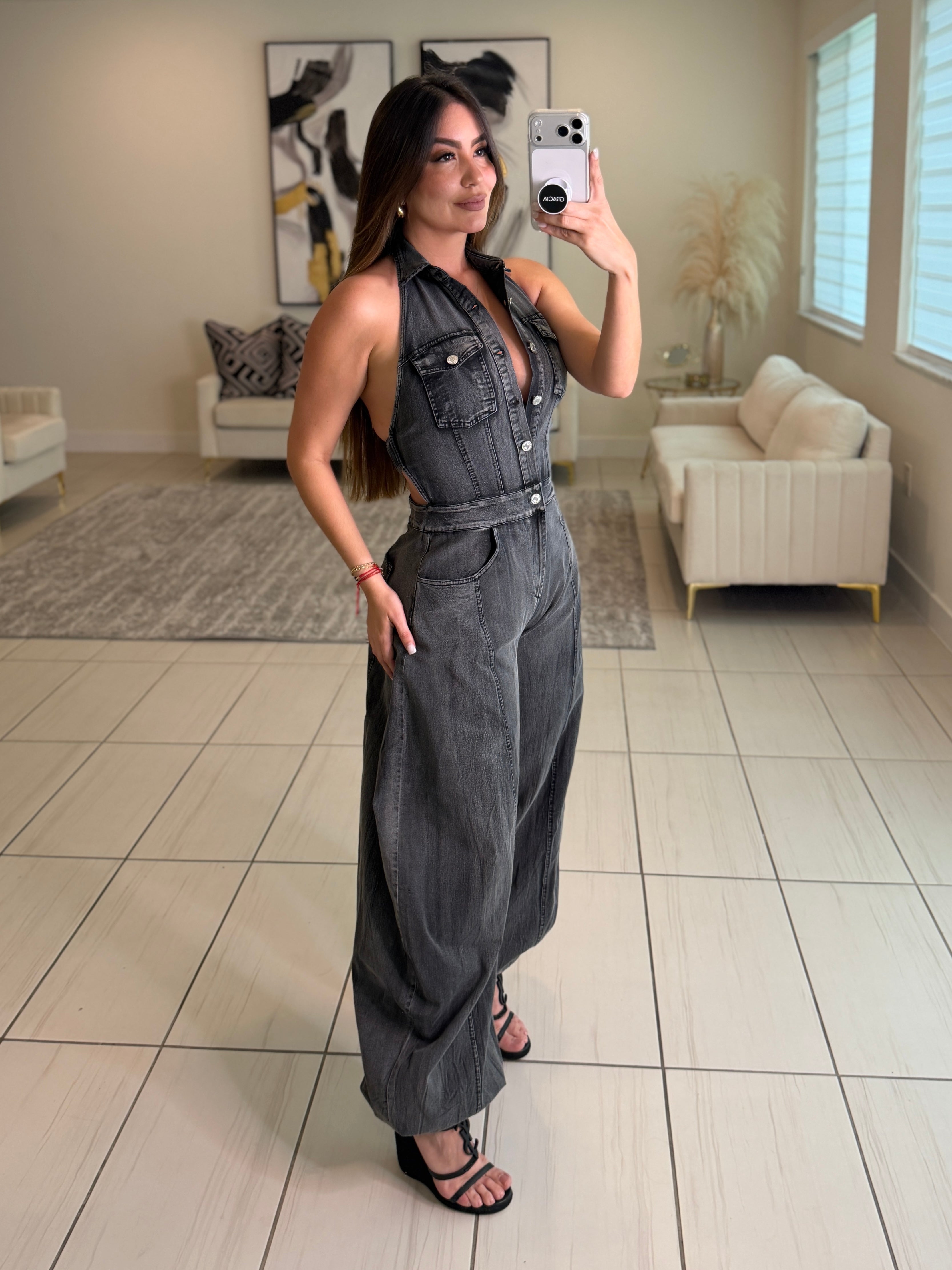 Divine Desire Black Denim Jumpsuit