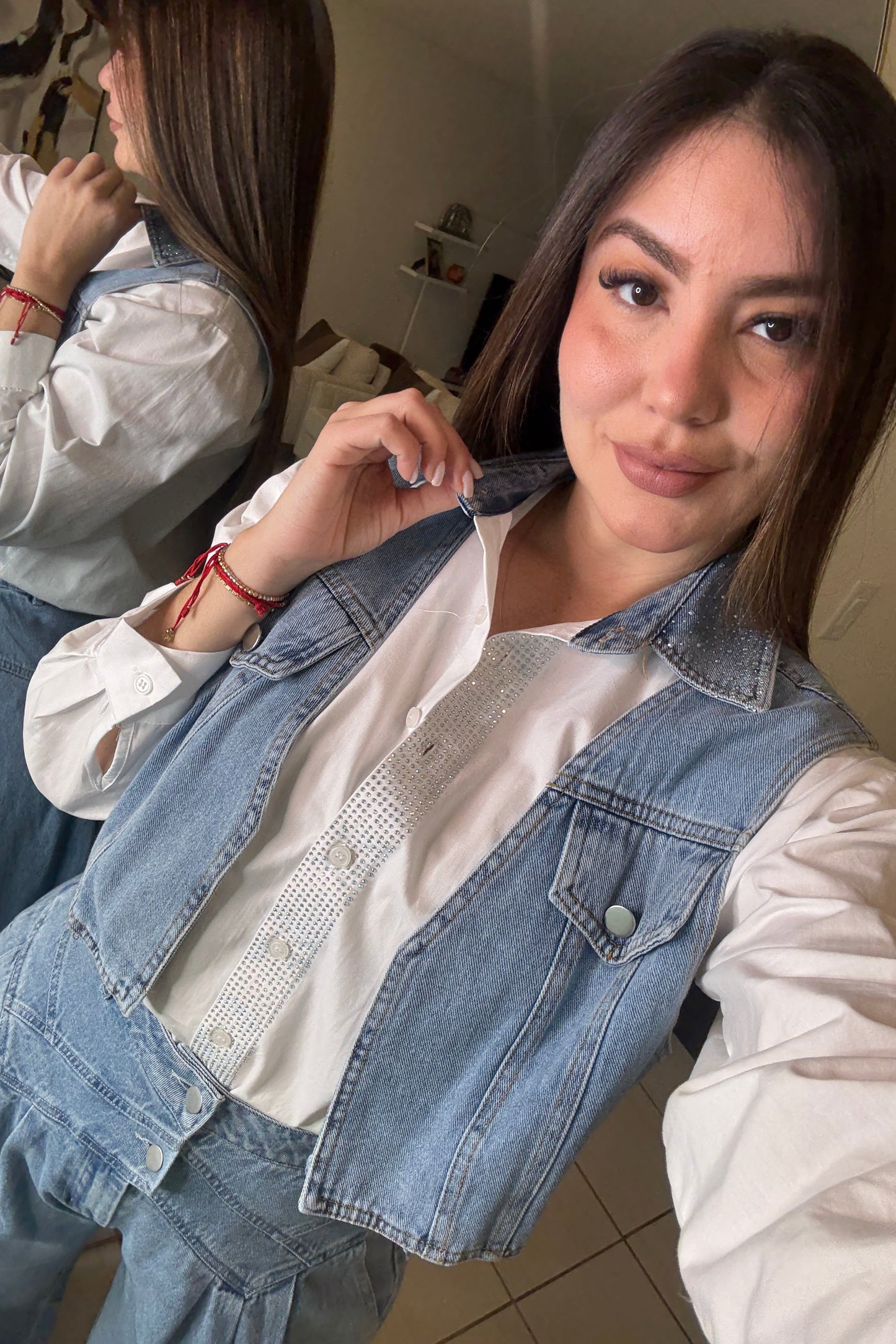 Sparkle Contrast White and Denim Shirt