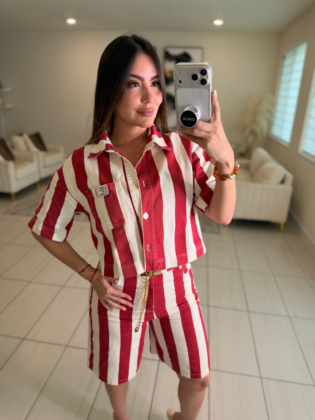 Divine Striped Red and Beige Set