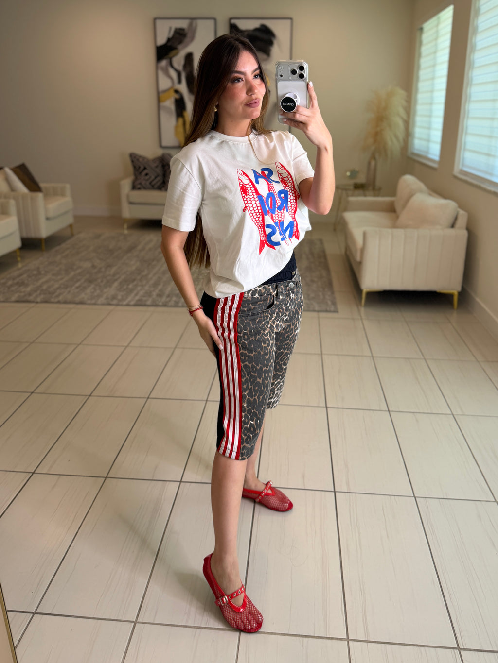 Wild Leopard Red Stripes Shorts