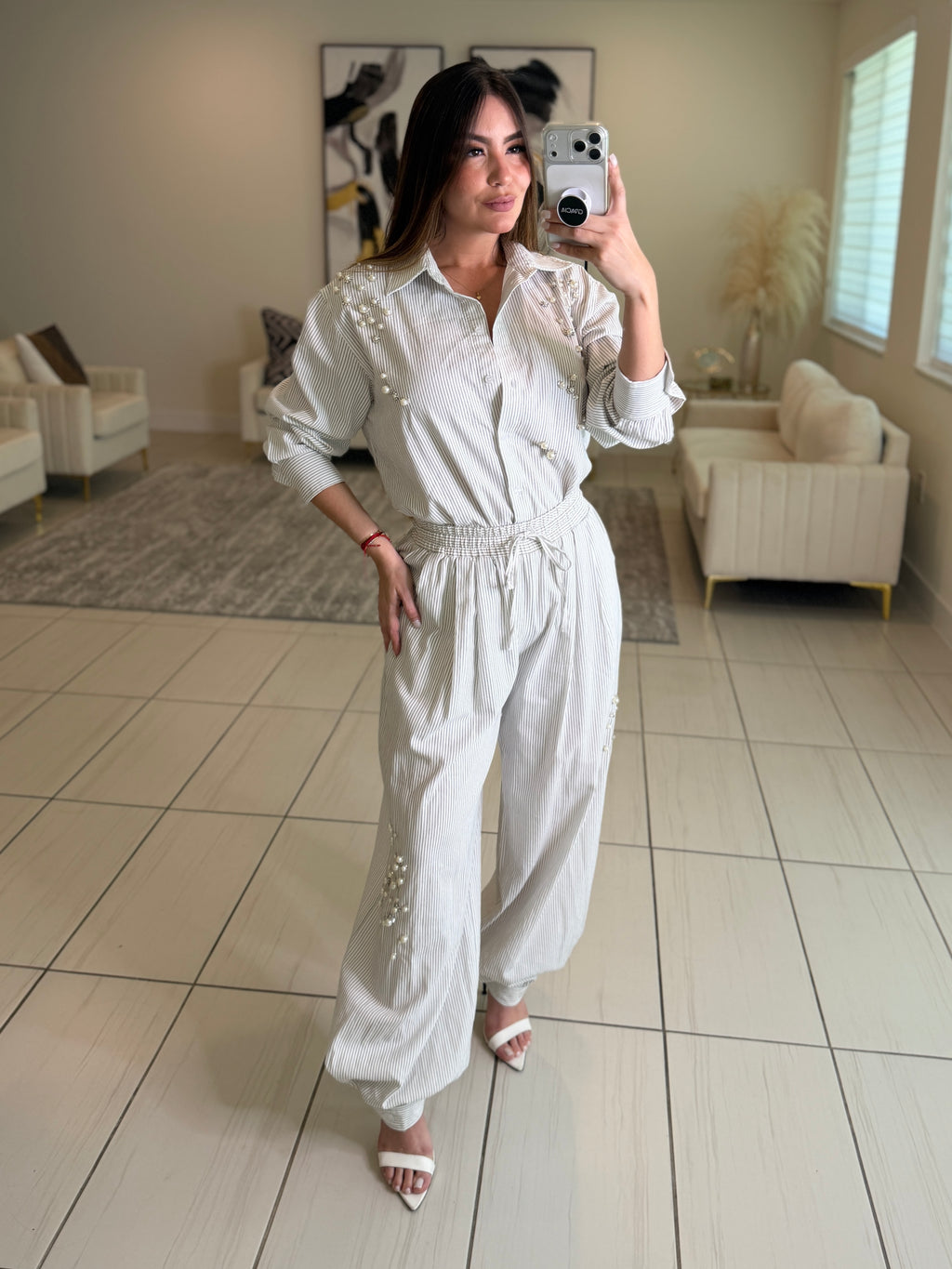 Opulent Stripes White Balloon Pant Set